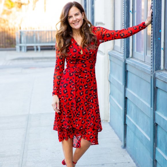 Cabi 5771 Red Leopard Siren Wrap Dress Large - Picture 1 of 9